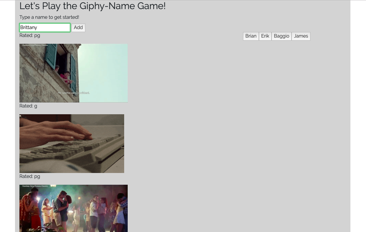 The Giphy Name Game